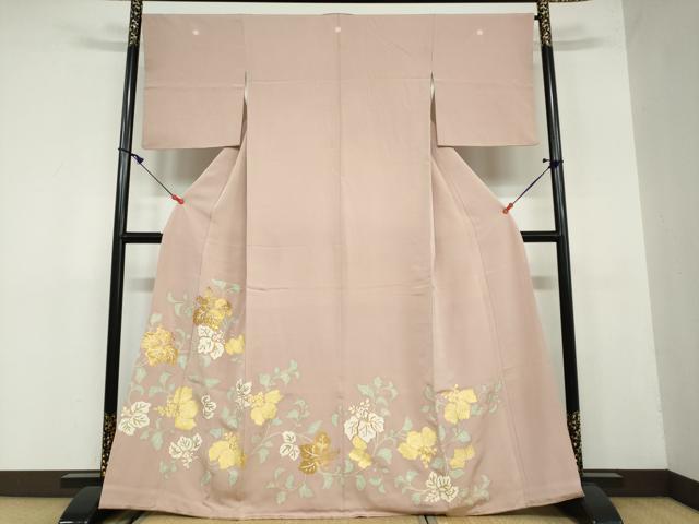 平和屋着物●豪華色留袖　駒刺繍　草花文　金彩　三越扱い　正絹　逸品　DAAW5648ud