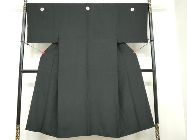 平和屋着物○男性 黒紋付 羽織セット 羽裏・風景御所車 正絹 逸品