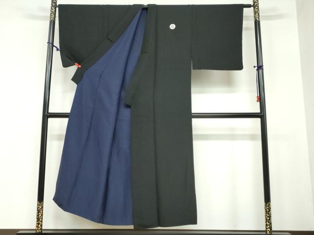 平和屋着物○男性 黒紋付 羽織セット 羽裏・風景御所車 正絹 逸品