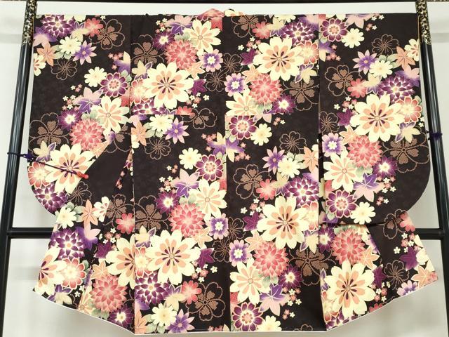 平和屋着物●小振袖　二尺袖　草花文　金彩　洗える着物　DAAW5694ud