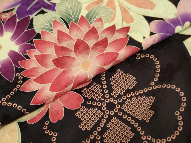 平和屋着物○小振袖 二尺袖 草花文 金彩 洗える着物 DAAW5694ud