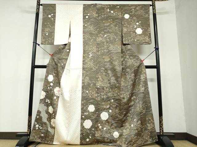 平和屋着物●訪問着　絞り　刺繍　雪輪草花文　正絹　逸品　未使用　DAAW5697ud