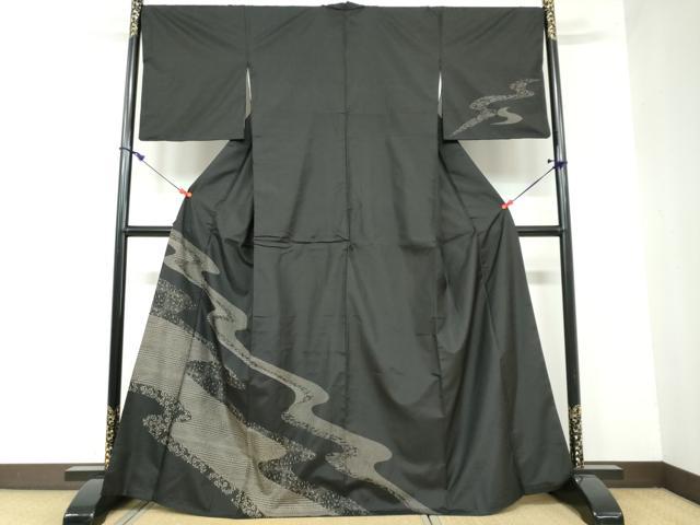 平和屋着物●本場大島紬　訪問着　9マルキ　流水草花文　正絹　逸品　DAAW5730ud