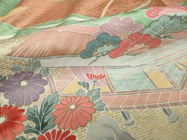 平和屋着物○豪華振袖 駒刺繍 平安草花文 金彩 正絹 逸品 DAAW5741ud