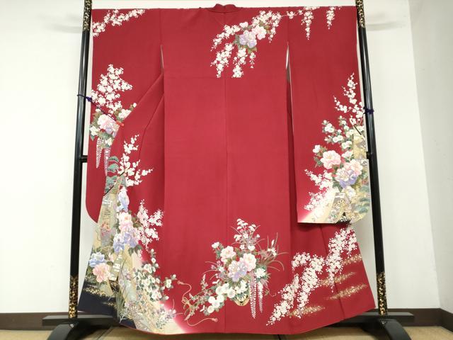 平和屋着物●豪華振袖　几帳花車文　暈し染め　金彩　正絹　逸品　DAAW5742ud