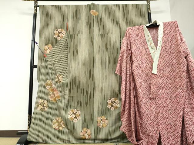 平和屋着物●豪華振袖・長襦袢（無双仕立て）セット　草花丸文　半衿刺繍　洗える着物　DAAW5755ud