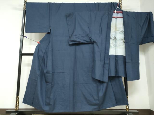 平和屋着物●男性　紬　アンサンブル　長羽織　亀甲文様　キングサイズ　正絹　逸品　DAAW5828ud