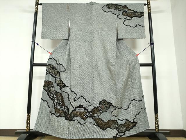 平和屋着物●訪問着　刺繍　絞り　道長宝尽くし草花文　黒地　金彩　正絹　逸品　DAAW5831ud