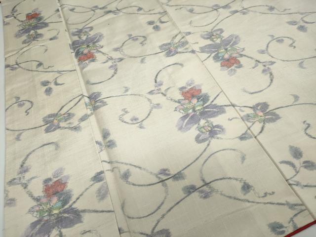 平和屋着物●小千谷紬　更紗花唐草文　正絹　逸品　DAAW5874ud