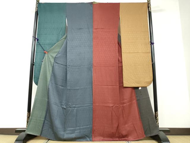 平和屋着物●友禅作家の巨匠　浅井青仁　振袖　鉄色　柳煤竹色　藍鉄色　葡萄茶色　偽紫色　路考茶色　草花地紋　正絹　逸品　DAAW5878ud