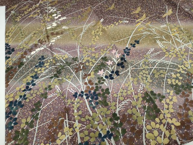 平和屋着物○訪問着 飛鳥枝花文 暈し染め 金銀彩 正絹