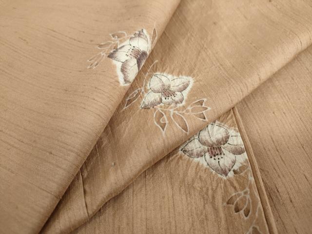 平和屋着物●上質な紬　絞り　草花文　正絹　逸品　DAAW5893ud