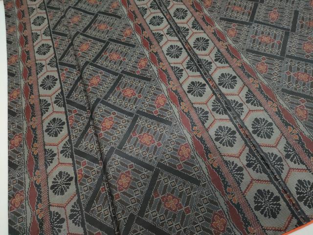 平和屋着物●本場大島紬　幾何学花文　正絹　逸品　DAAW5895ud