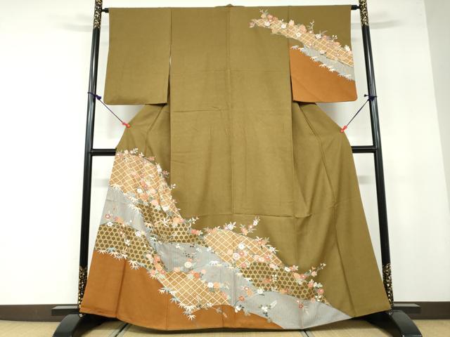 平和屋着物●訪問着　草花文　金彩　正絹　逸品　DAAW5914ud