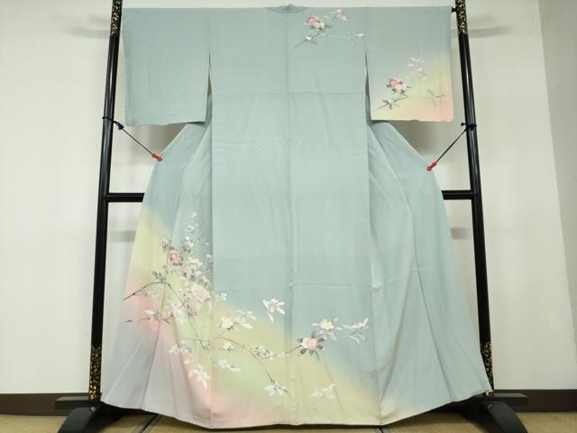 平和屋着物●訪問着　友禅　枝花文　暈し染め　正絹　逸品　DAAW5925ud
