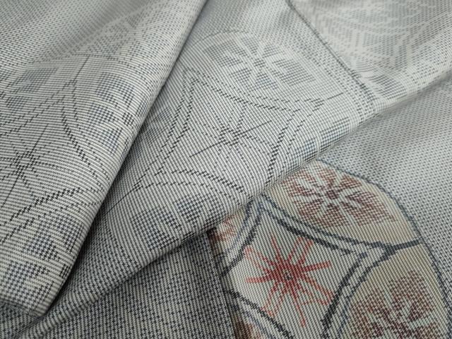 平和屋着物●本場大島紬　白大島　総絣　7マルキ　吉祥花菱丸文　正絹　逸品　DAAW5961ud