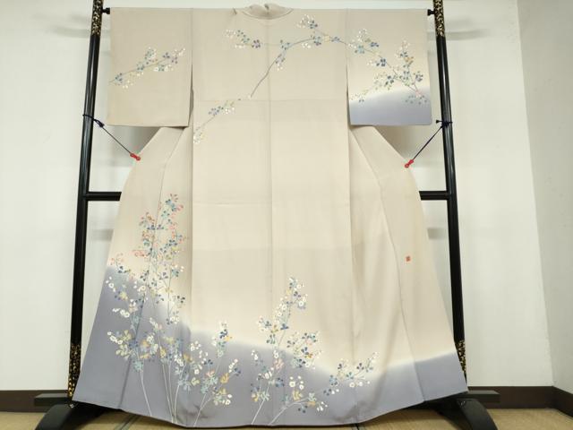 平和屋着物●本加賀友禅作家　野路博　訪問着　枝花文　暈し染め　正絹　逸品　DAAW5969ud