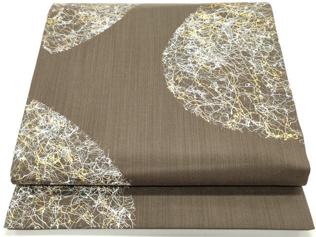 平和屋着物●全通柄袋帯　霞丸文　赤墨色　金彩　正絹　逸品　DAAW6530ob