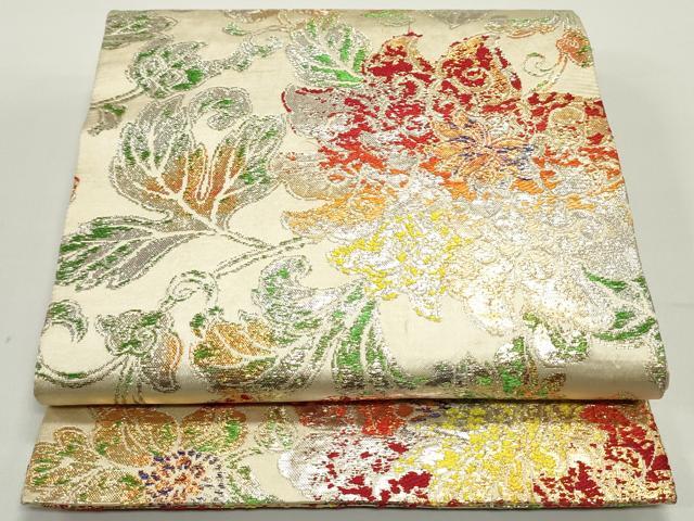 平和屋着物●龍村平蔵製　丸帯　大牡丹印金錦　金銀糸　正絹　逸品　DAAW6539ob