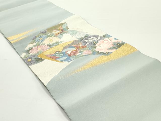 平和屋着物○爪掻き本綴れ 八寸名古屋帯 地紙重ね鳳凰鴛鴦花文 金糸