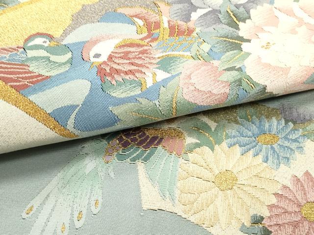 平和屋着物○爪掻き本綴れ 八寸名古屋帯 地紙重ね鳳凰鴛鴦花文 金糸