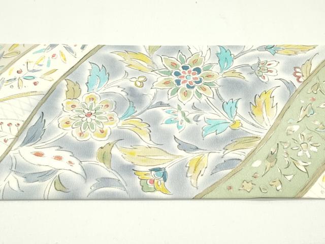 平和屋着物○塩瀬 九寸名古屋帯 手描き 更紗花唐草文 正絹 逸品