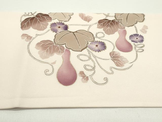 平和屋着物●塩瀬　九寸名古屋帯　瓢箪　蔦の葉花文　洗柿色　金彩　正絹　逸品　DAAW6574ob 平和屋着物○塩瀬 九寸名古屋帯 瓢箪 蔦の葉花文 洗柿色 金彩 正絹