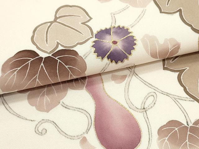 平和屋着物●塩瀬　九寸名古屋帯　瓢箪　蔦の葉花文　洗柿色　金彩　正絹　逸品　DAAW6574ob 平和屋着物○塩瀬 九寸名古屋帯 瓢箪 蔦の葉花文 洗柿色 金彩 正絹