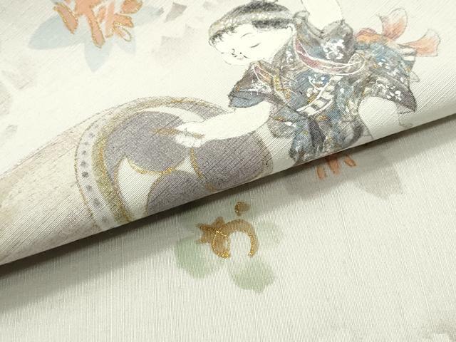 平和屋着物○九寸名古屋帯 作家物 手描き 紬地 童子遊び お祭り