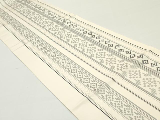平和屋着物●本場筑前博多織　八寸名古屋帯　間道　生成り色　正絹　逸品　DAAW6610ob_1