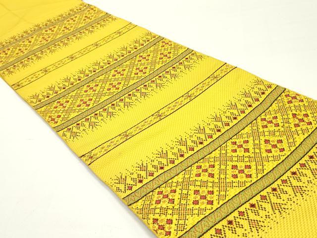 平和屋着物●本場筑前博多織　八寸名古屋帯　幾何学横段文　黄金色　正絹　逸品　DAAW6611ob 平和屋着物◎本場筑前博多織 八寸名古屋帯 幾何学文 正絹 逸品