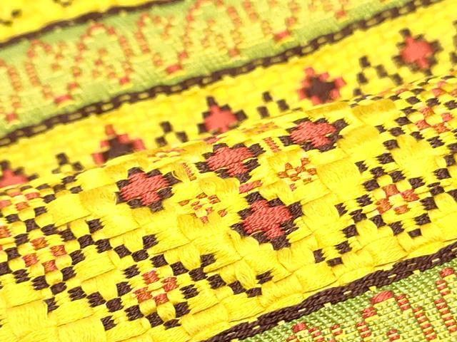 平和屋着物●本場筑前博多織　八寸名古屋帯　幾何学横段文　黄金色　正絹　逸品　DAAW6611ob 平和屋着物○本場筑前博多織 八寸名古屋帯 幾何学横段文 黄金色 正絹