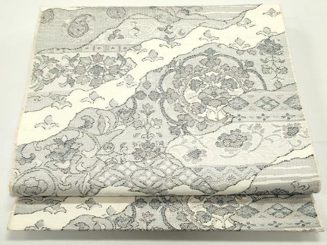 平和屋着物●八寸名古屋帯　紬地　道長吉祥更紗花唐草文　正絹　逸品　DAAW6656ob