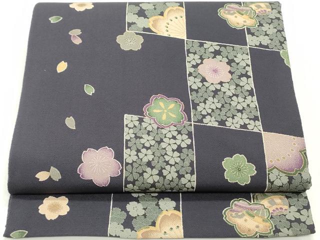 平和屋着物●九寸開き名古屋帯　短冊舞桜鞠文　金彩　鬼しぼ縮緬　正絹　逸品　DAAW6725ob