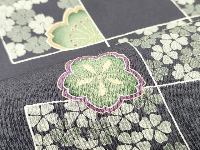 平和屋着物●九寸開き名古屋帯　短冊舞桜鞠文　金彩　鬼しぼ縮緬　正絹　逸品　DAAW6725ob 平和屋着物○九寸開き名古屋帯 短冊舞桜鞠文 金彩 鬼