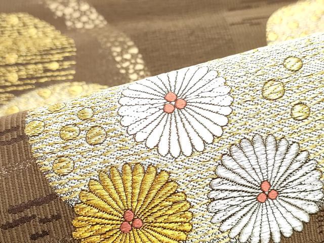 平和屋着物●六通柄袋帯　唐織　舞菊丸文　金銀糸　正絹　逸品　未使用　DAAW6727ob 平和屋着物○六通柄袋帯 唐織 舞菊丸文 金銀糸 正絹 逸品