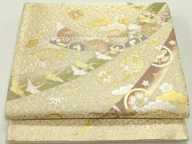 平和屋着物●金彩友禅　卓越技能者・名工・和田光正　太鼓柄袋帯　鬘帯吉祥飛鶴花文　金銀彩　正絹　逸品　DAAW6732ob