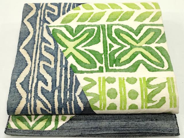 平和屋着物●太鼓柄袋帯　紬地　切嵌幾何学花文　正絹　逸品　DAAW6738ob