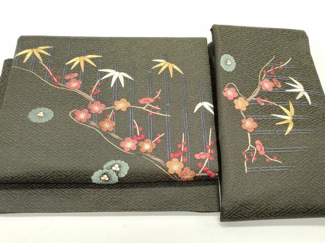 平和屋着物●つけ帯　駒刺繍　総刺繍　流水枝梅文　金通し地　正絹　逸品　DAAW6741ob