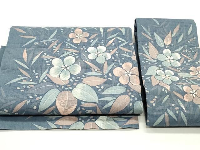 平和屋着物●つけ帯　生紬　刺繍　草花文　正絹　逸品　DAAW6744ob