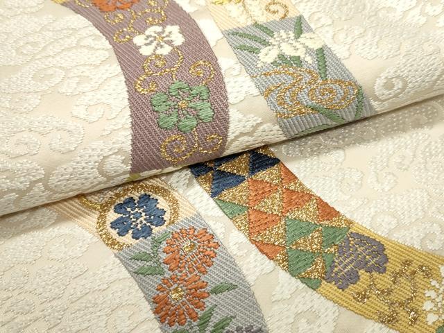 平和屋着物○六通柄袋帯 唐織 立涌吉祥草花文 金銀糸