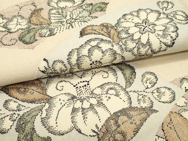 平和屋着物○九寸名古屋帯 紬地 地紙重ね辻が花文 薄