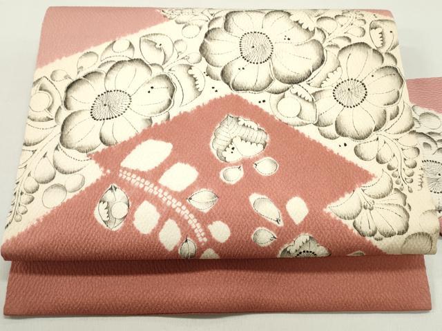 平和屋着物●西洞院辻が花　大脇一心　塩瀬　九寸名古屋帯　紅梅色　甚三紅色　正絹　逸品　DAAW6760ob