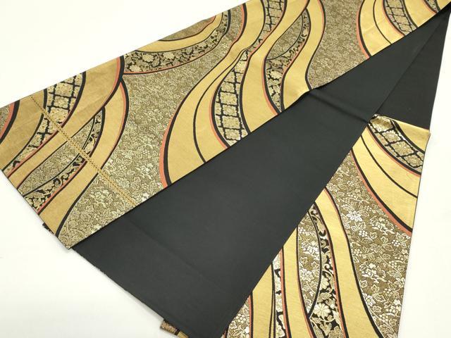 平和屋着物○六通柄袋帯 切嵌南天更紗花唐草文 黒地