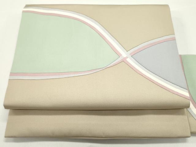 平和屋着物●塩瀬　九寸名古屋帯　抽象文様　亜麻色　正絹　逸品　DAAW6798ob