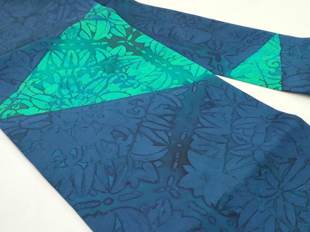 平和屋着物●塩瀬　九寸名古屋帯　ろうけつ染め　切嵌亀甲花文　正絹　逸品　未使用　DAAW6819ob 平和屋着物○塩瀬 九寸名古屋帯 ろうけつ染め 切嵌亀甲花文 正絹