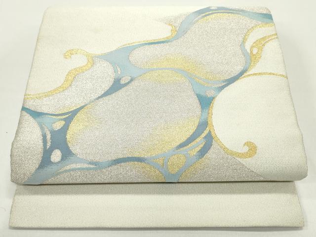 平和屋着物●西陣　川島織物　爪掻き本綴れ　八寸名古屋帯　流水文　胡粉色　金銀糸　三越扱い　正絹　逸品　DAAW6823ob