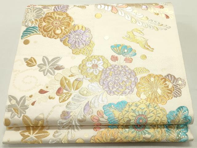 平和屋着物●西陣　岡文織物謹製　六通柄袋帯　唐織　跳兎辻が花　金銀糸　健勝苑扱い　証紙付き　正絹　逸品　未使用　DAAW6861ob