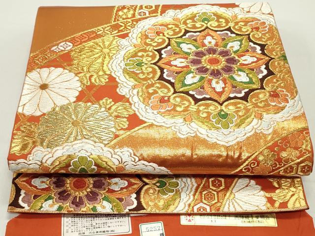 平和屋着物●西陣　河合美術織物謹製　六通柄袋帯　唐織　切嵌正倉院籬花文　金糸　証紙付き　正絹　逸品　DAAW6862ob