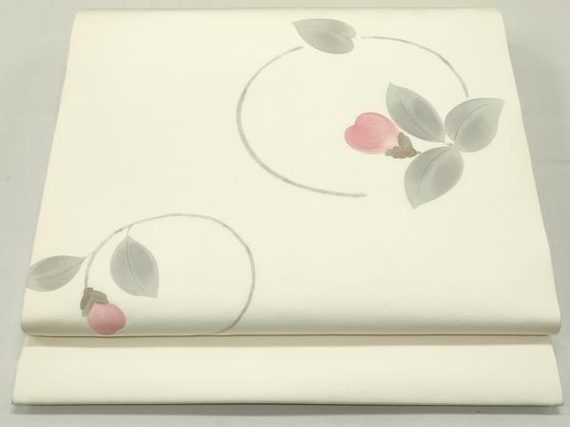 平和屋着物●塩瀬　九寸開き名古屋帯　手描き　花丸文　象牙色　正絹　逸品　DAAW6869ob